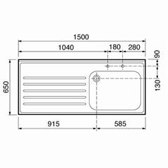 Midi Catering Sink 1500 x 650mm w/ Single Bowl L-Hand Drainer